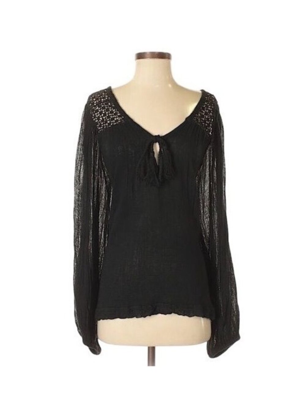VTG NWT Jen’s Pirate Booty Black Lace Gauzy Top S | Boho Coquette Fairy Academia - Picture 2 of 6